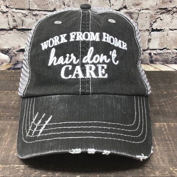 "Work From Home Hair“ Embroidered & Distressed Cap - Picture 1 of 7